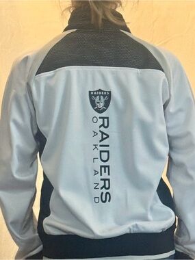 NFL Womens Oakland Raiders Light Gray and Black Track Jacket size L